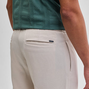 Cream Self-Design Slim Fit Trousers