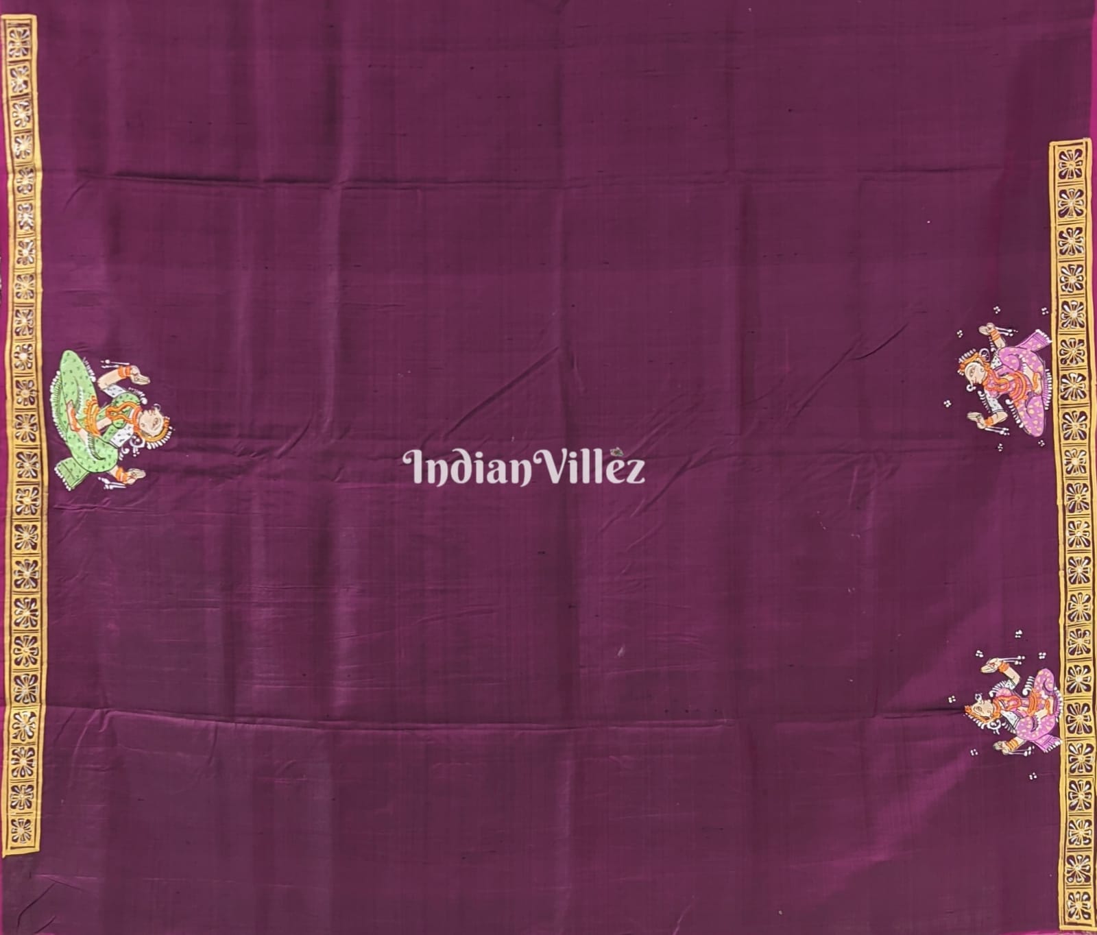 Maroon  Elephant & Shringar Ras Pattachitra Saree