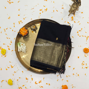 Black Maheshwari Handloom Saree
