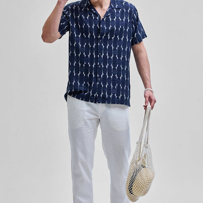 Navy Abstract Box Fit Shirt