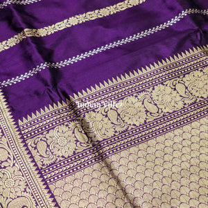 Purple Banarasi Katan Saree with Golden Siver Zari Work