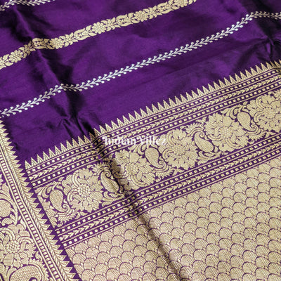 Purple Banarasi Katan Saree with Golden Siver Zari Work