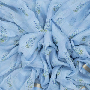 Light Blue Handwoven Banarasi Georgette Silk Saree Printed With Floral Motifs