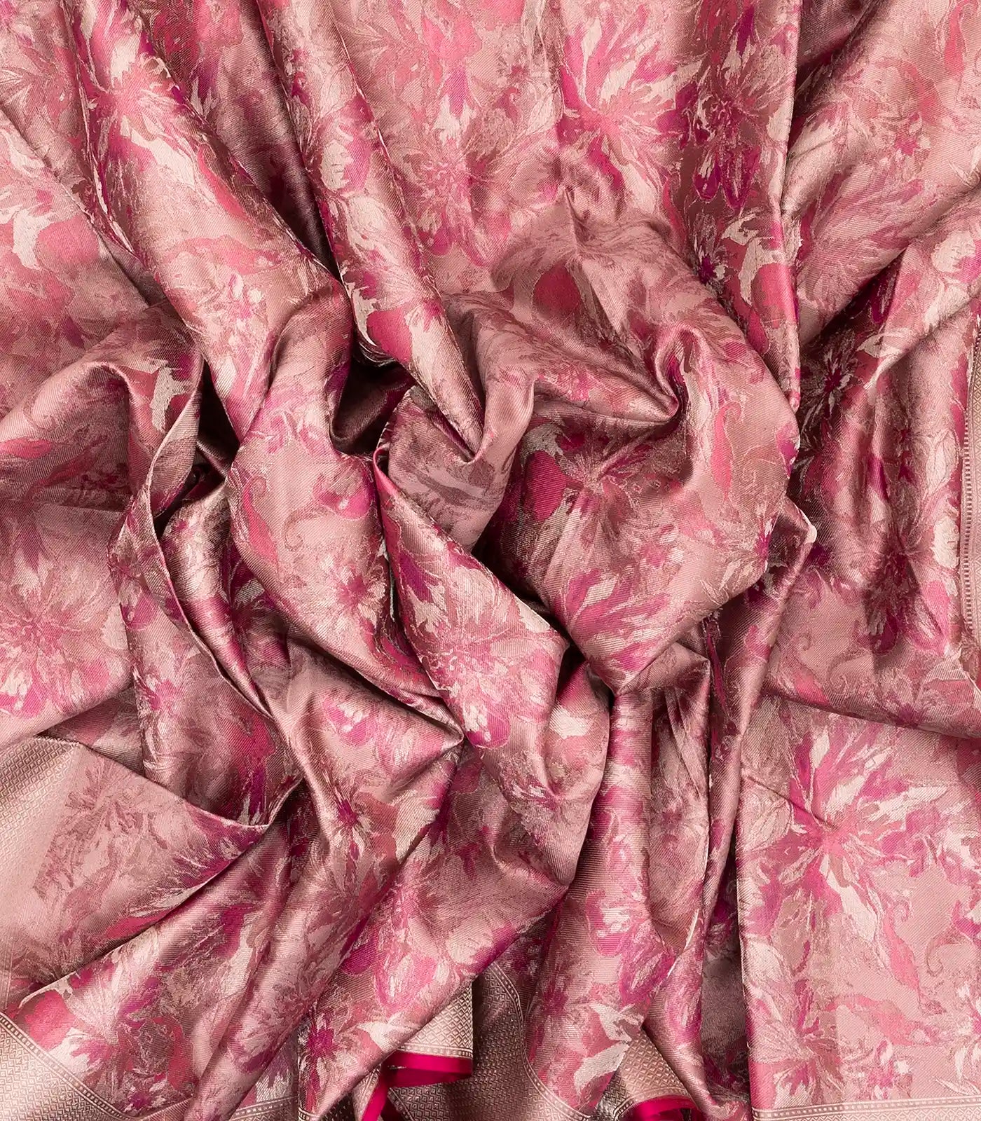 Dusty Pink Handloom Kanchipuram Silk Saree With Abstract Floral Motifs