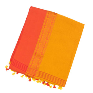 Turmeric Yellow Handloom Bengal Cotton Saree With Red Border