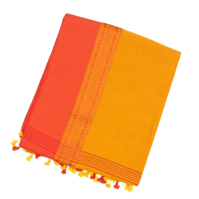 Turmeric Yellow Handloom Bengal Cotton Saree With Red Border