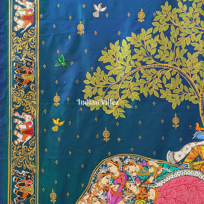 Peacock Green Dual Tone Kandarpa Hasti Hand-Painted Pattachitra Saree