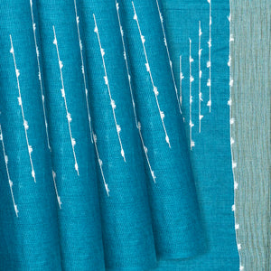 Steel Blue Woven Tussar Silk Saree With Chevron Stripes-Steel Blue