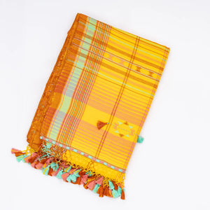 Yellow Handloom Bhujodi Cotton Saree With Checks