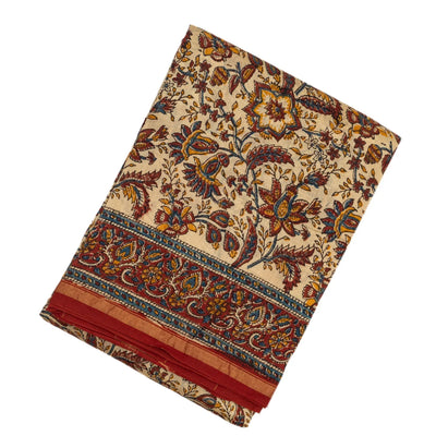 Cream Handloom Chanderi Cotton Saree With  A Printed Kalamkari Design