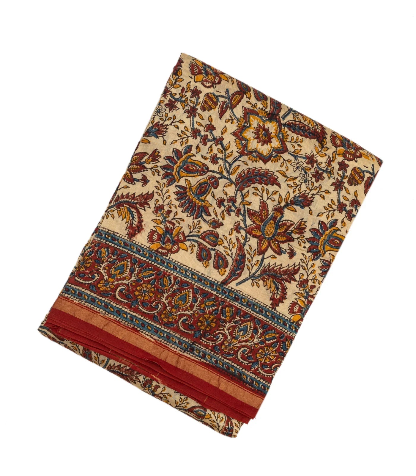 Cream Handloom Chanderi Cotton Saree With  A Printed Kalamkari Design