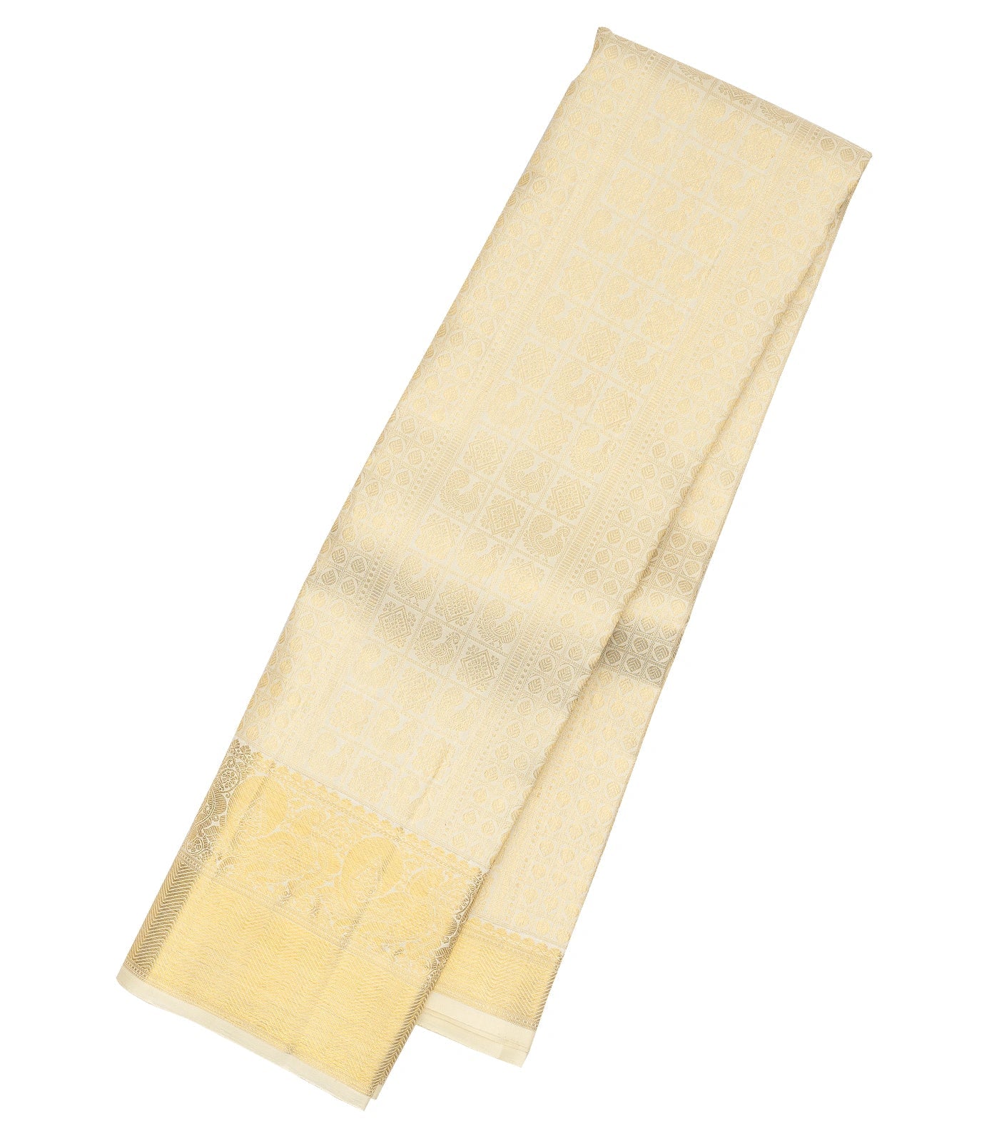 Cream Handloom Kanchipuram Silk Saree With Annam Motifs & Checks