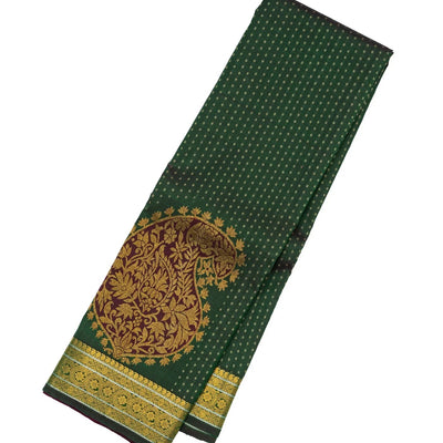 Dark Green Handloom Kanchipuram Silk Saree With Floral Motifs