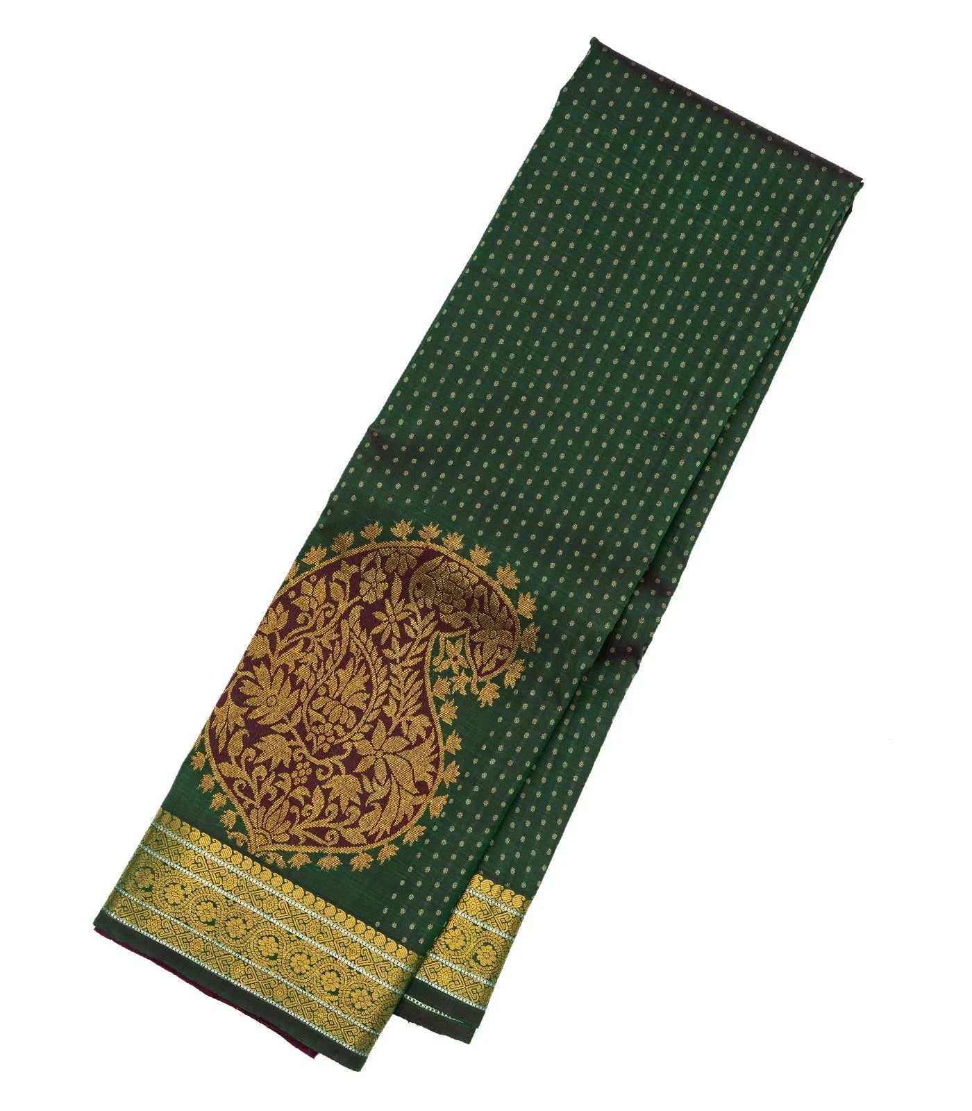 Dark Green Handloom Kanchipuram Silk Saree With Floral Motifs