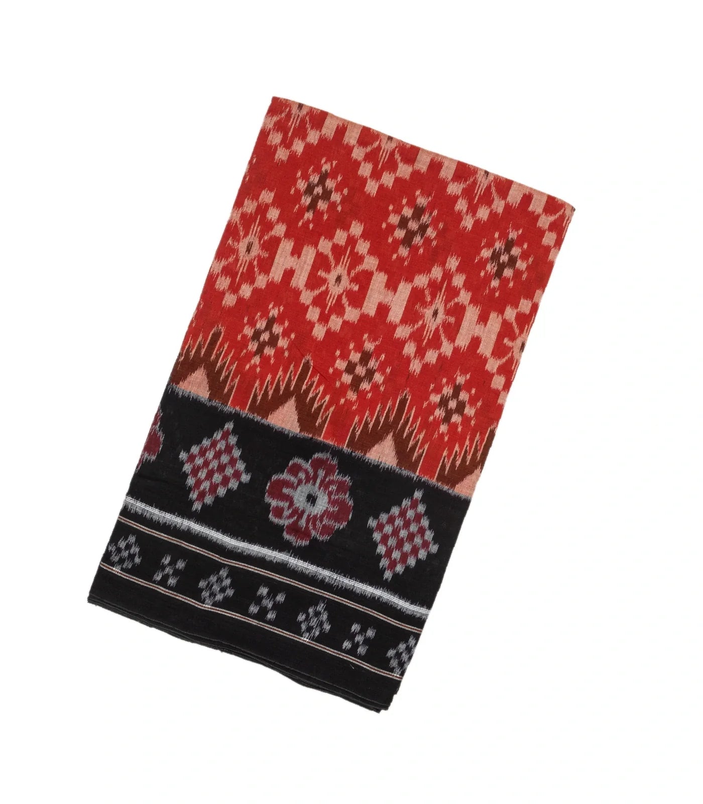 Red Handloom Orissa Cotton Saree With Tie & Dye Floral Motifs