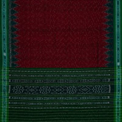 Maroon Handloom Orissa Cotton Saree With Green Border