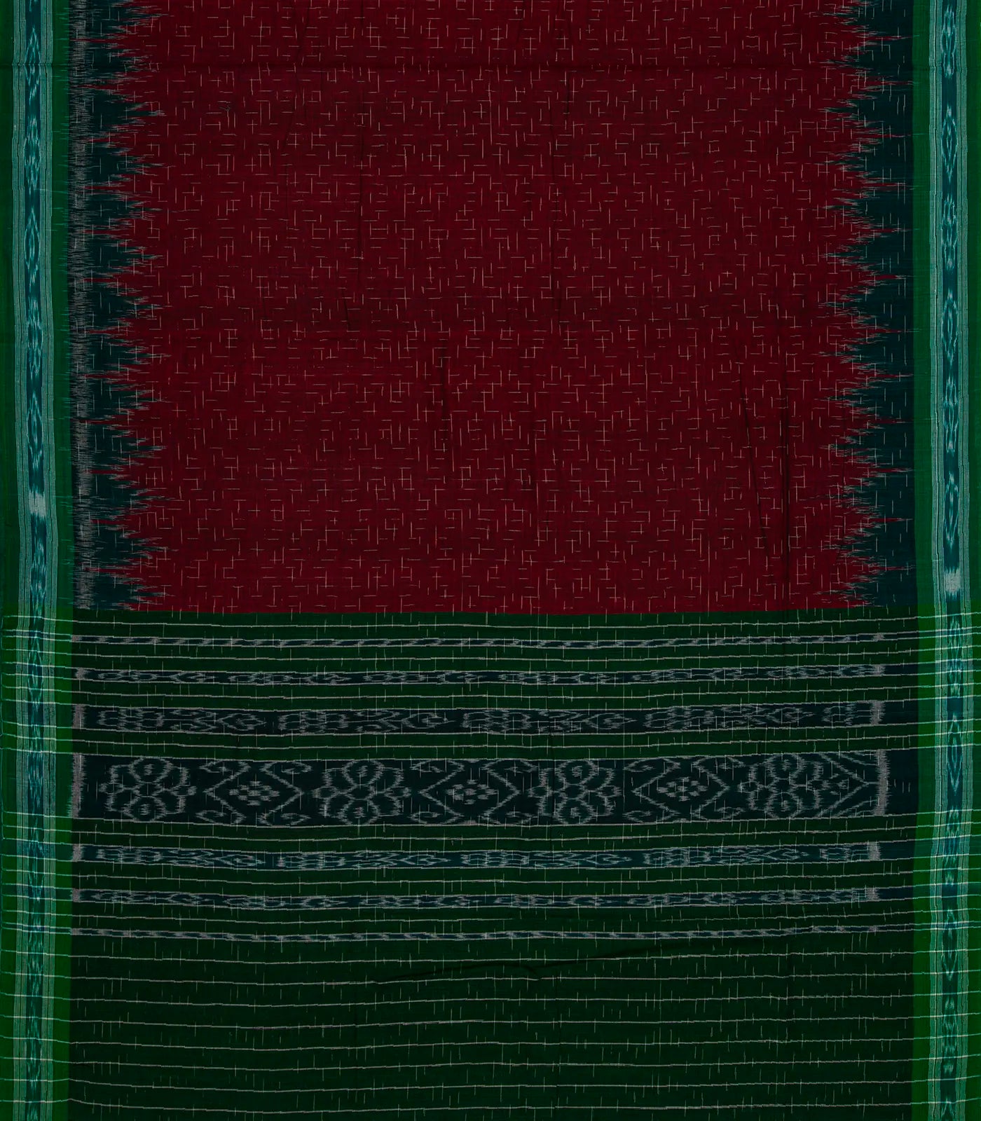 Maroon Handloom Orissa Cotton Saree With Green Border
