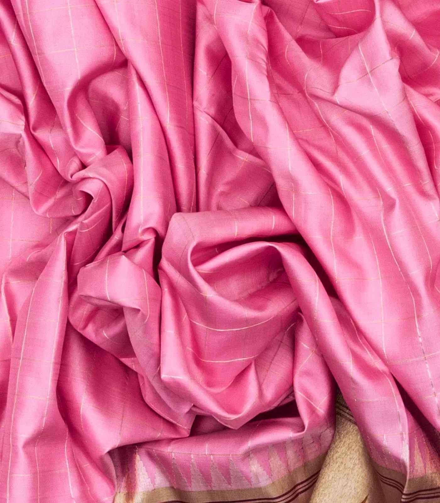 Bubblegum Pink Handloom Kanchipuram Korvai Silk Saree With Checks