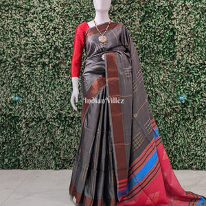 Grey Peach Handwoven Soft Silk Saree