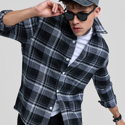 Black Plaid Box Fit Flannel Shirt