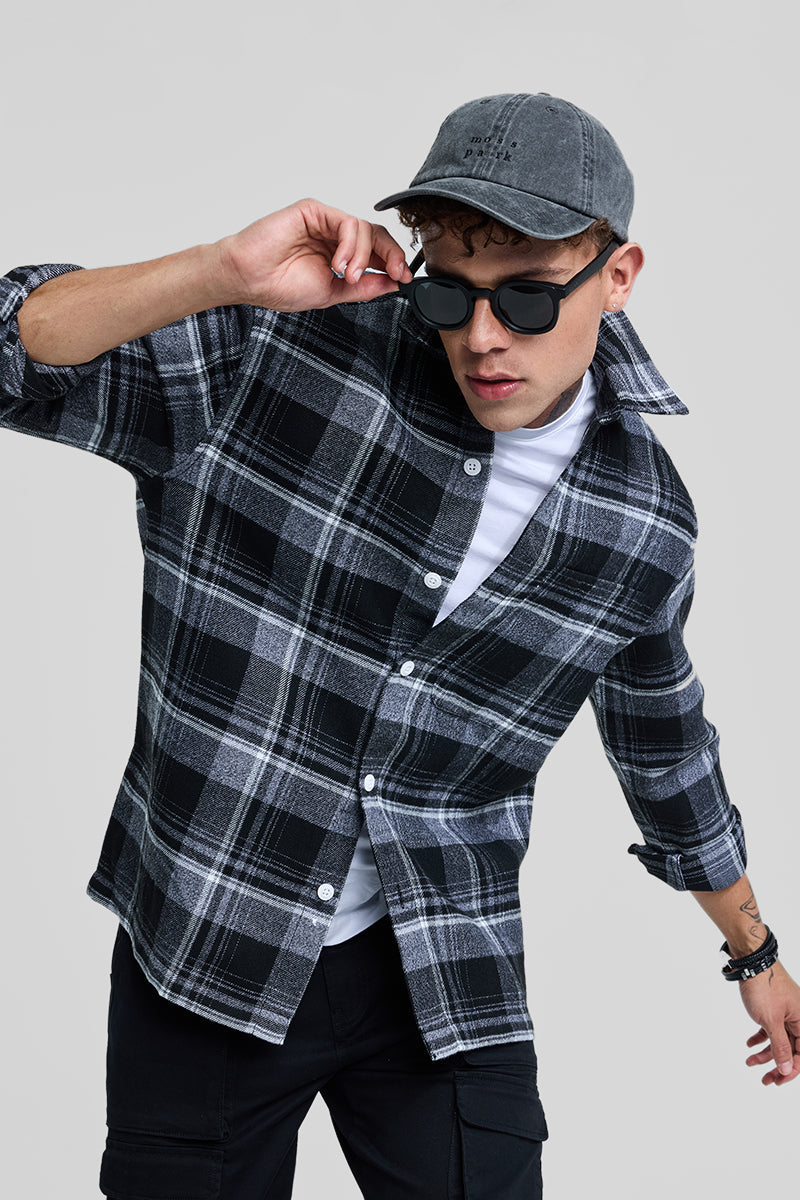 Black Plaid Box Fit Flannel Shirt