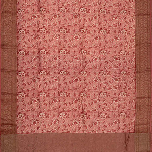 Dusty Pink Handloom Chanderi Cotton Saree With Printed Floral Motifs