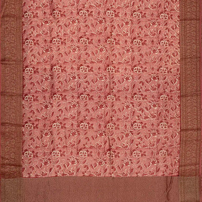 Dusty Pink Handloom Chanderi Cotton Saree With Printed Floral Motifs