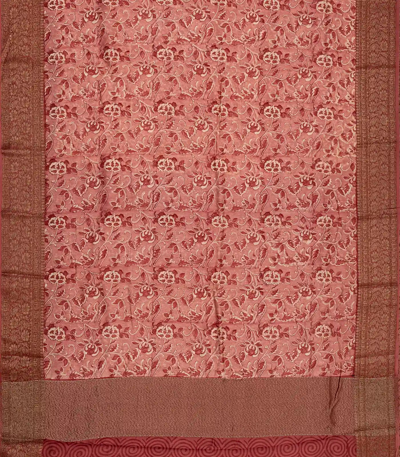 Dusty Pink Handloom Chanderi Cotton Saree With Printed Floral Motifs