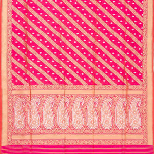 Pink Handwoven Banarasi Silk Saree With Diagonal Floral Motifs