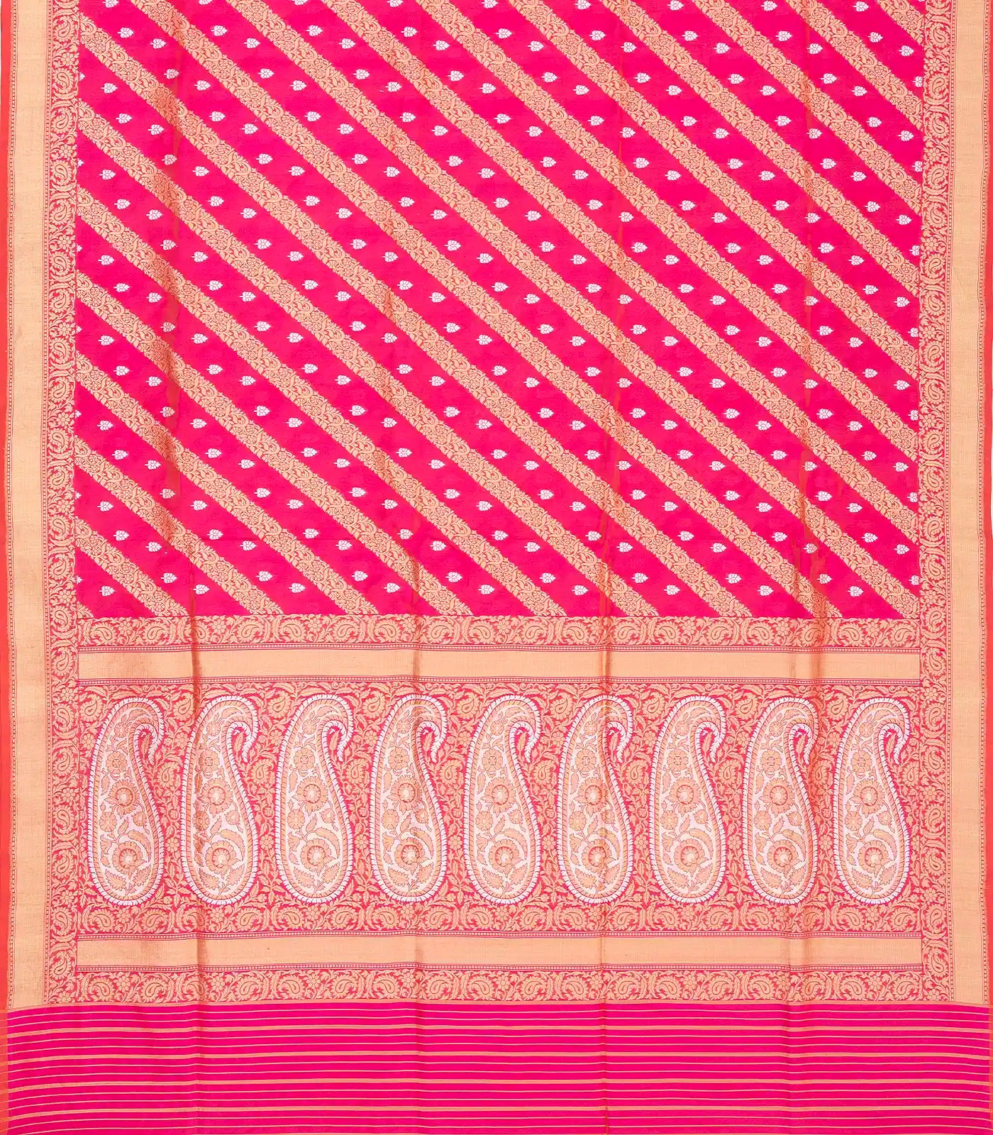 Pink Handwoven Banarasi Silk Saree With Diagonal Floral Motifs