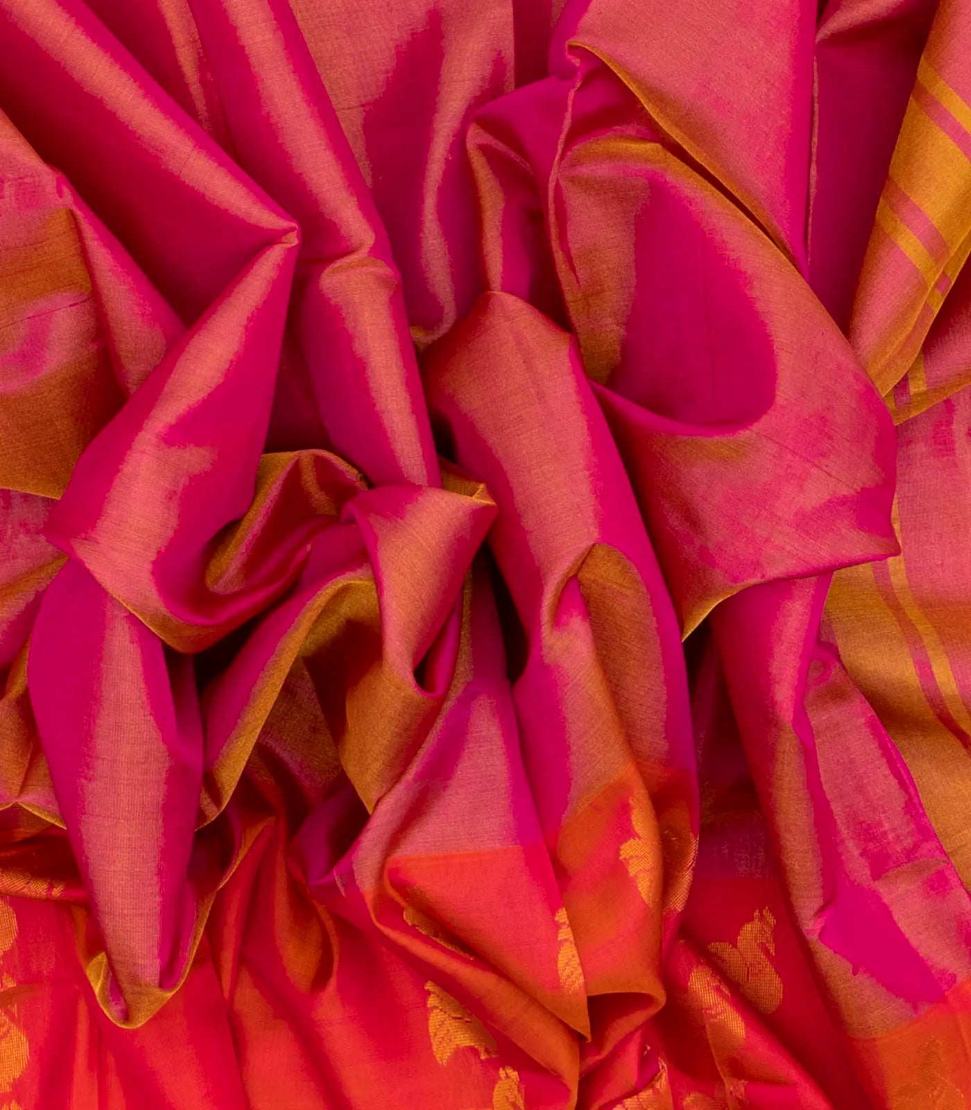 Pink Handloom Uppada Plain Silk Saree With Floral Motifs in Red Border