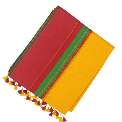 Yellow Woven Bengal Cotton Saree With Red Border