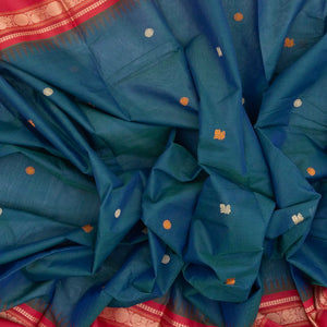 Blue Handloom Korvai Kanchi Cotton Saree With Annam Buttas
