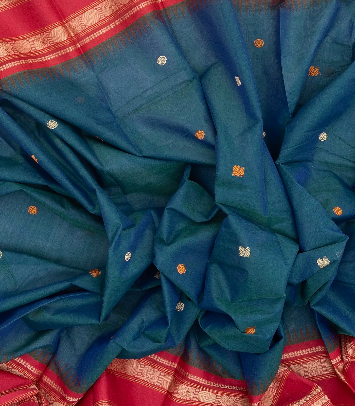 Blue Handloom Korvai Kanchi Cotton Saree With Annam Buttas