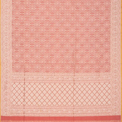 Dusty Pink Handwoven Banarasi Silk Cotton Saree With Floral Motifs