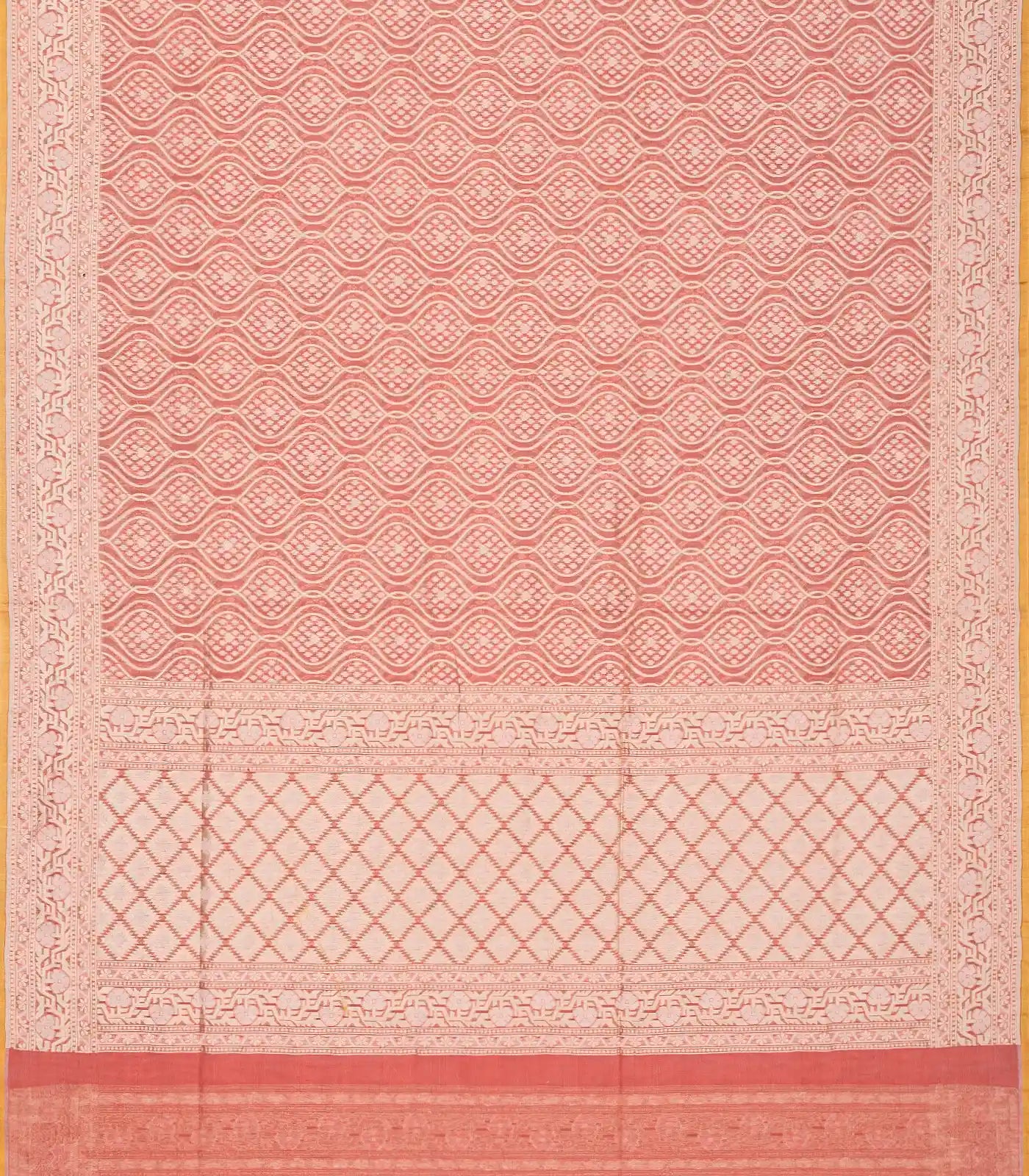 Dusty Pink Handwoven Banarasi Silk Cotton Saree With Floral Motifs