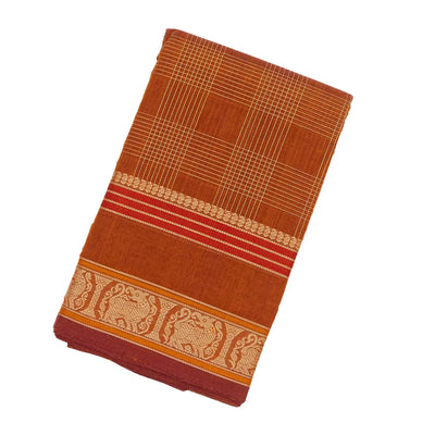 Rust Handloom Kanchi Cotton Saree With Checks