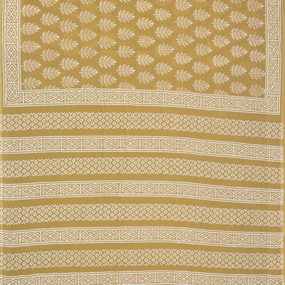 Beige Woven Jaipur Cotton Saree With Printed Floral Motifs