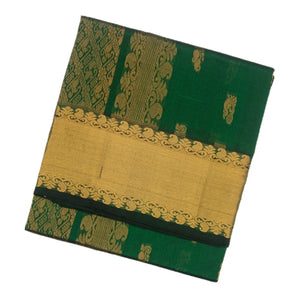 Dark Green Handloom Silk Cotton Saree With Annam Buttas