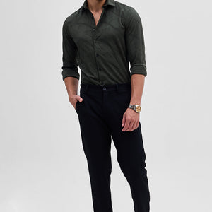 Dark Green Slim Fit Self-Design Shirt