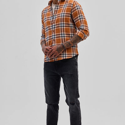 Orange Checks Slim Fit Shirt