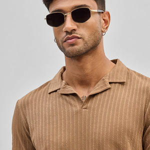 Light Brown Textured Cuban T-Shirt