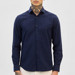 Navy Slim Fit Stripes Shirt