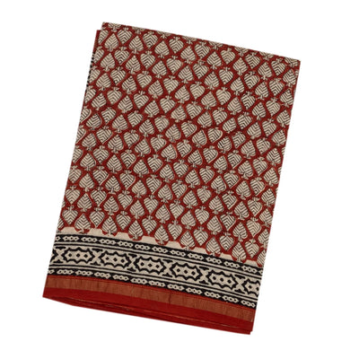Crimson Handloom Chanderi Cotton Saree With Printed Floral Bud Motifs