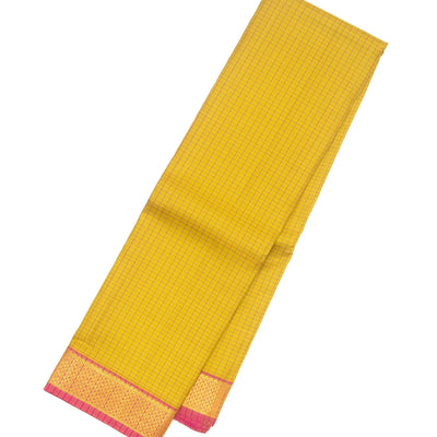 Mustard Handloom Kanchipuram Silk Saree With Checks
