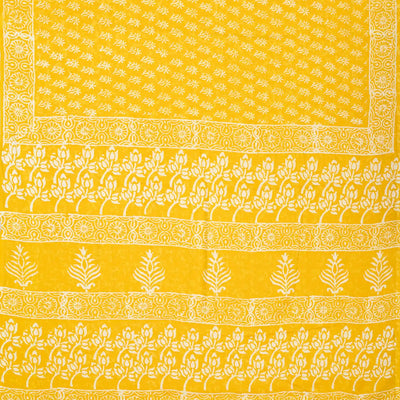 Yellow Woven Jaipur Cotton Saree Printed With Floral Motifs