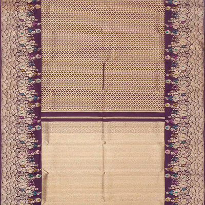 Lilac Handloom Kanchipuram Silk Saree With Chevron Stripes