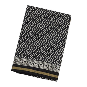 Black Woven Jaipur Cotton Saree With Printed Floral Jaal Motifs