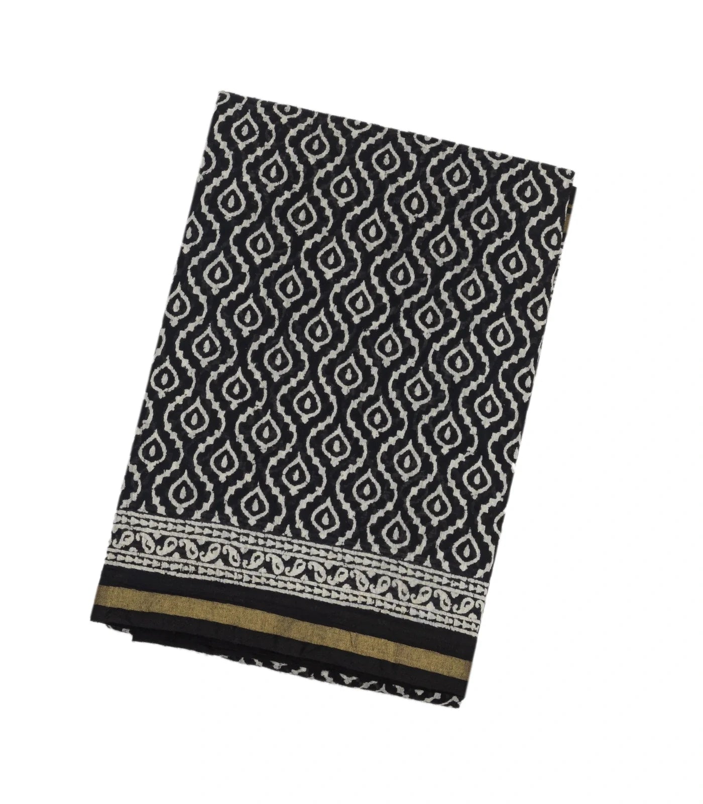 Black Woven Jaipur Cotton Saree With Printed Floral Jaal Motifs