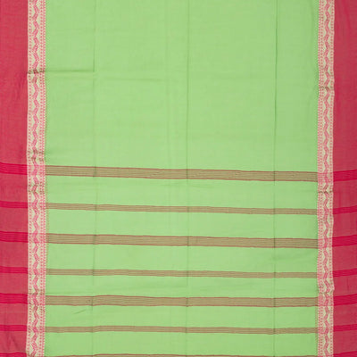 Mint Green Bengal Cotton Saree With Pink Border